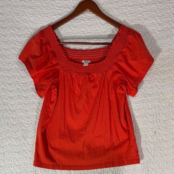 J. Crew Tops - J. Crew Bright Burnt Orange Smocked Blouse 100% Cotton